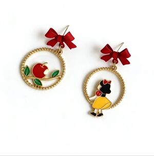 Snow White Inspired Earrings Cute Fairytale Apple Bow Earrings